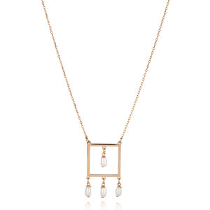 Trendy Engagement Wedding Plain Square <b>Pearl</b> Design Turkish Handmade 925 Sterling Silver <b>Charm</b> Necklace - Product Image 6