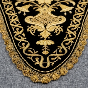 Handmade Gold Bullion Wire Embroidered Neck <b>Collar</b> Velvet Zardozi Patch for Ceremonial Vestments & Church Apparel - Product Image 5