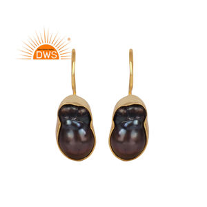 Best Selling Sterling Silver 18K Gold Plated Natural Gray <b>Pearl</b> Gemstone Dangle <b>Earring</b> Custom Jewelry Manufacturer - Product Image 1