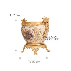 Cachepot décoratif classique de luxe en céramique avec laiton plaqué or - Product Image 4