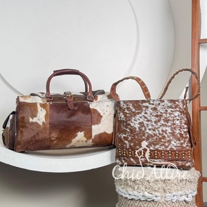 Wholesale New Luxury Women's Cowhide Leather Travel Duffel & Studded Leather Fringe Shoulder Bags Fashionable Designer Combo Set - Product Image 1