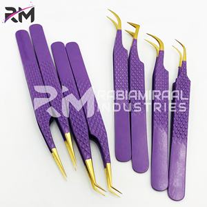 Ensemble d'outils de précision en acier inoxydable RMI, pinces à extensions de cils, couleur violet à or, poignée diamant - Product Image 4