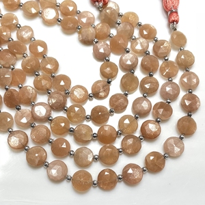 Perles à facettes en forme de pièce de monnaie de pierre de lune de pêche de 8mm perles de pierre gemme calibrées naturelles - Product Image 3