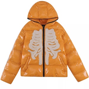 Veste matelassée bleue pour homme, nouvelle broderie tête de mort, style fermeture éclair complète, veste d'hiver légère en duvet - Product Image 6