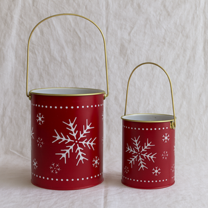 Seau en métal rouge flocon de neige de Noël avec poignée, personnalisable avec logo, pour emballage cadeau de fête, rangement de bonbons, festif - Product Image 5