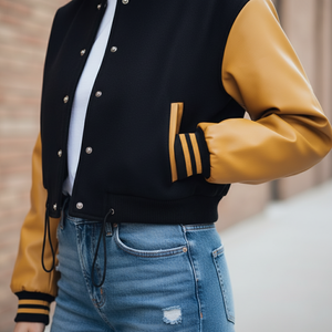 Veste bomber de baseball universitaire pour femmes en coton brut à carreaux de qualité supérieure, personnalisée - Product Image 4