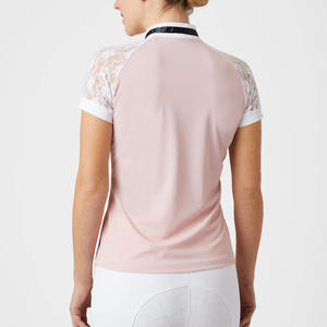 Ropa de equitación Mujer al aire libre Manga corta Cremallera Capa base Ropa ecuestre Camisa de espectáculo de equitación de encaje - Product Image 3