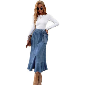 กระโปรงยีนส์ทรงเดรสยาว แต่งชายรุ่ย สไตล์ลำลองสำหรับฤดูร้อน ผ้าฝ้าย แนวสตรีทแวร์สำหรับวัยรุ่น - Product Image 5
