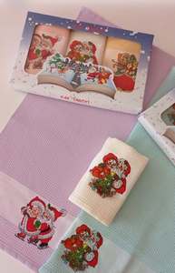 Ensemble de torchons de cuisine en coton brodés, style populaire pour la rentrée scolaire, motifs Père Noël et Mère Noël, décorations thématiques rouge, vert, blanc, Istanbul - Product Image 4