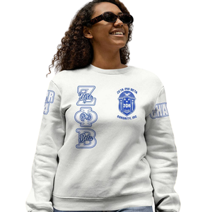 Zeta Phi เสื้อสเวตเตอร์คอกลม1920สีฟ้าสำหรับผู้หญิงเสื้อปักลายตัวอักษรกรีก - Product Image 5