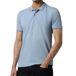 Polo pour homme bleu clair avec col contrasté, en coton doux, manches courtes, décontracté, élégant, tendance, confortable, à porter au quotidien - Product Image 5