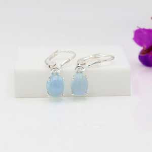 Boucles d'oreilles personnalisées pour femmes en argent sterling 925 aigue-marine pierres précieuses boucles d'oreilles piercing fin pour femmes - Product Image 2