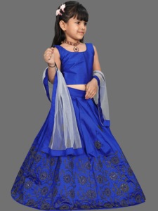 Shoryam Fashion Lehenga Choli pour enfants, bleu roi, longueur au sol, broderie, dupatta en filet, tenue ethnique pour mariages et fêtes - Product Image 5
