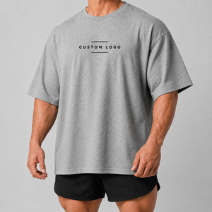 <b>White</b> Oversized Men's Woven Antibacterial Cotton T-Shirt Custom Logo Short Sleeve Crew Neck Streetwear Casual Top - Product Image 5