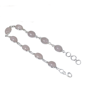 925 Sterling Silver Rose Quartz Gemstone Bracelet Réglable Forme Ovale À La Main Designer Bijoux Or pour Les Fêtes Anniversaires - Product Image 1