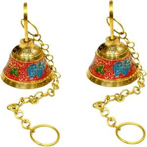 Cloche suspendue de chambre Pooja en laiton pur avec chaîne Lot de 2 pour cloche décorative de maison Temple Mandir (rouge) - Product Image 5