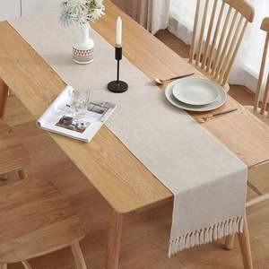 Natural linen table <b>runners</b> with subtle embroidery work complementing dining table aesthetics calm interior styling homes - Product Image 6