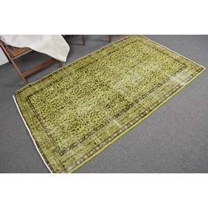 Alfombra de lana tradicional Vintage de 4,1x6,7 pies, patrón de retazos verde y marrón para decoraciones de sala de estar, alfombra con respaldo de látex - Product Image 2