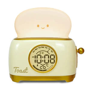 Modern Plastic Digital Alarm Clock Toaster Design LED Digital Display <b>Square</b> Pattern Electronic Temperature Calendar <b>Battery</b> - Product Image 1
