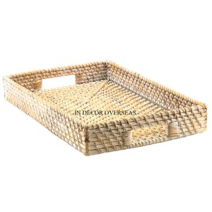 Plateau de service en bois de rotin de qualité exclusive en forme de rectangle pour la pièce maîtresse de table à manger d'hôtel et de restaurant - Product Image 1