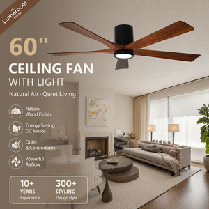 60 Inch Flush Mount <b>Ceiling</b> <b>Fan</b> with Light Modern 5 Blade DC Motor <b>Ceiling</b> <b>Fan</b> <b>Remote</b> <b>Control</b> for Large Room - Product Image 1