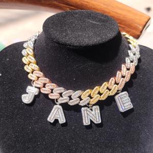 Premium VVS Baguette Cut Moissanite Diamond Gold Plated 925 Silver <b>Initial</b> Miami Cuban <b>Chain</b> Pendants Necklace For Men Fashion - Product Image 1