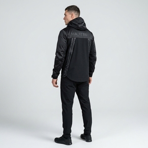 Veste softshell noire à capuche pour homme, fermeture éclair intégrale, veste coupe-vent décontractée pour sports de plein air, design à panneaux camouflage - Product Image 6