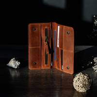Dompet Lipat Kulit Asli Minimalis Vintage Desain Khusus 2024, Tempat Kartu Wanita Panjang Mewah Anti Maling