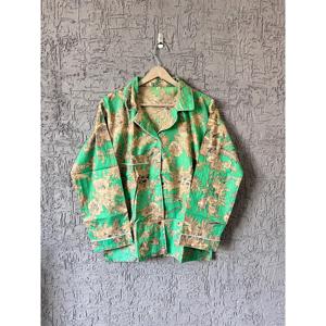Indian Sage Print Floral Cotton Pajama Set Soft Breathable Night <b>Suit</b> <b>Button</b> Closure Comfortable ODM Home Wear for Bridesmaids - Product Image 4