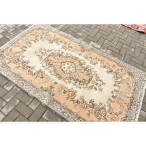 3.9x6.8 ft Vintage Rug, Turkish Area Rug, <b>Brown</b> Gray Striped Rug - Product Image 4