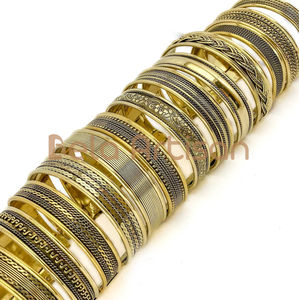 Gold Brass Wide Cuff <b>Bracelet</b> Tribal Bohemian Bangle <b>Stack</b> - Product Image 5