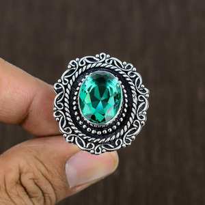 Faceted Apatite Ring Oxidized Sterling Silver Boho Statement Ring Size 8 Handmade Gemstone Jewelry Unique Gift For Women - Product Image 1