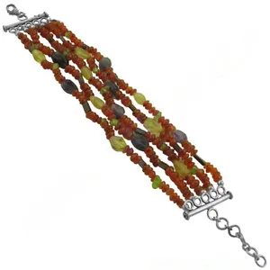 Garnet & Jade <b>Beaded</b> Wrap <b>Bracelet</b> for Women Boho Style Christian Religious <b>Gold</b> Plated - Product Image 2