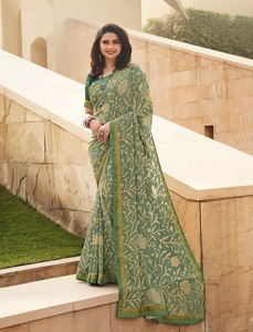 Sari de trabajo de impresión digital Georgette de alta calidad con colección de blusas - Product Image 3