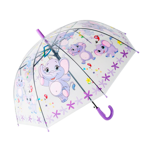 190T Transparent Waterproof <b>Umbrella</b> with Flirty Elephant Cartoon Design Promotional Clear Straight <b>Umbrella</b> - Product Image 1