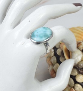 Bague de promesse faite à la main bague solide Style Boho Larimar pierre précieuse bijoux en argent Sterling 925 argent Sterling 925 timbre bague bijoux - Product Image 2