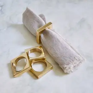 方形黄铜餐巾戒指套装可重复使用餐巾纸巾戒指厨房配件晚餐婚礼装饰戒指
