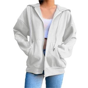 Mujeres de gran tamaño Zip Up Hoodies Baggy Loose Hooded Zipper Color sólido Sudadera Abrigo Teen Girl Fleece Y2K Chaqueta con bolsillos - Product Image 4