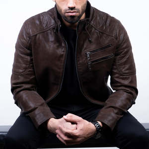 แจ็คเก็ตหนัง ดีไซน์ใหม่ ผลิตตามสั่ง แฟชั่นทันสมัย แจ็คเก็ตบอมเบอร์หนังแกะสีแทน หนังแกะแท้ สำหรับผู้ชาย ฤดูหนาว - Product Image 3