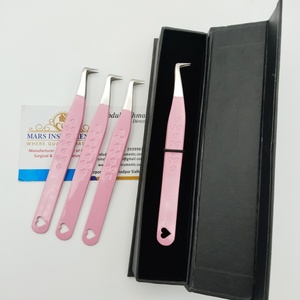 Pinzas de extensión de pestañas con agarre de fibra de Color rosa para bota de 90 grados para extensión de pestañas, pinzas de etiqueta privada en forma de corazón - Product Image 3