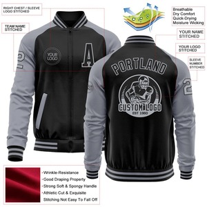 Personalizado negro gris bombardero Varsity Letterman dos tonos cremallera chaqueta cortavientos Streetwear vintage hombres Varsity chaqueta - Product Image 2