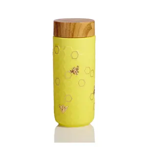 Acera Liven bal arı seramik seyahat kupa/altın 12.3 oz güzel Minimalist tasarımlar mükemmel gravür tekniği ile hazırlanmış