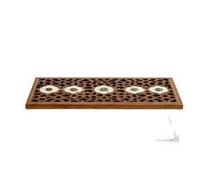 Ensemble de plateaux ronds en bois d'acacia de luxe avec couvercle - Boîte de rangement et décorative en bois gravé à la main - Cadeau du Ramadan - Product Image 6