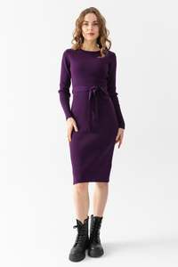 Women Knitwear Crew Neck <b>Dress</b> Long Sleeve Flexible <b>Warm</b> Belt Detail High Quality <b>Winter</b> New Fashion Customizable OEM Services - Product Image 2