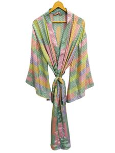 Bridal Bell Robe Light Weight Silk Robe For Woman Night Wear Long Robe, Floral Print Indian Vintage <b>Recycled</b> Silk Sari Kimono, - Product Image 6