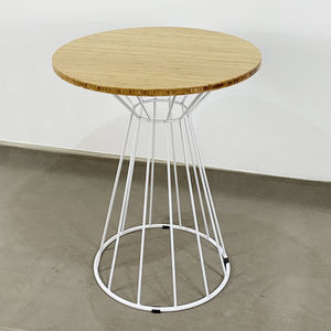 SFBCF033-60cm Round Minimalist Style TRE Wood and <b>Bamboo</b> Coffee <b>Table</b> with Durable Iron Stand Small Footprint - Product Image 2