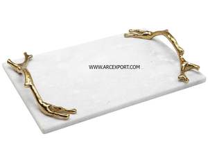 Plateau de service moderne en marbre noir avec poignées dorées, plateau rectangulaire pour fast-food à prix compétitif - Product Image 3