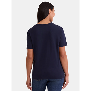 Conception de logo personnalisé OEM 100% coton bleu profond T-shirt surdimensionné pour femmes décontracté col rond haut à manches courtes graphiques personnalisés plus solide - Product Image 3