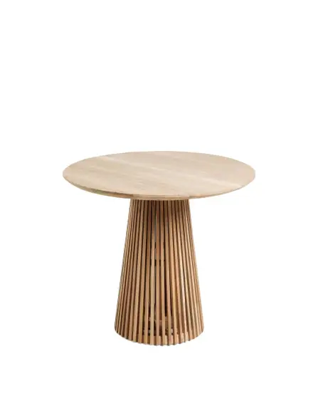 Nordic न्यूनतम डिजाइन रेस्तरां फर्नीचर लकड़ी के भोजन तालिका गोल शीर्ष और लकड़ी के आधार के साथ