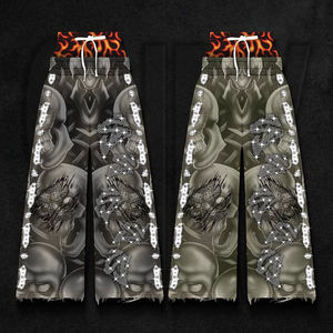 กางเกงวอร์มทรงตรงขาบานเอวคู่ประดับคริสตัลแบบย้อมสีเอซิดสำหรับผู้ชาย - Product Image 6